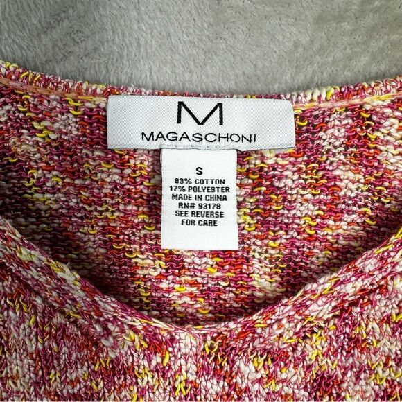 Magaschoni Sweater Pullover V-Neck‎ Sweater Slight Bell Sleeve Pink Orange Sz S - Picture 2 of 7